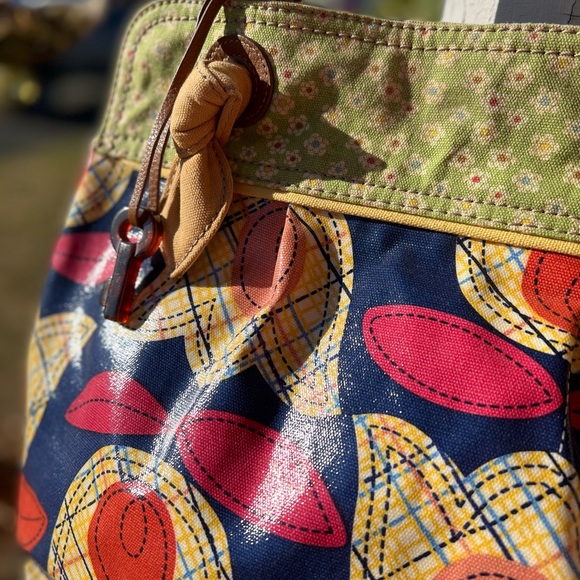 FOSSIL medium to large Multicolor Floral Canvas Satchel Tote Shoulder Bag. - Picture 3 of 6